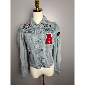 ONLY Denim Jacket Womens XS Light Blue Excellent Patched Distressed Trucker